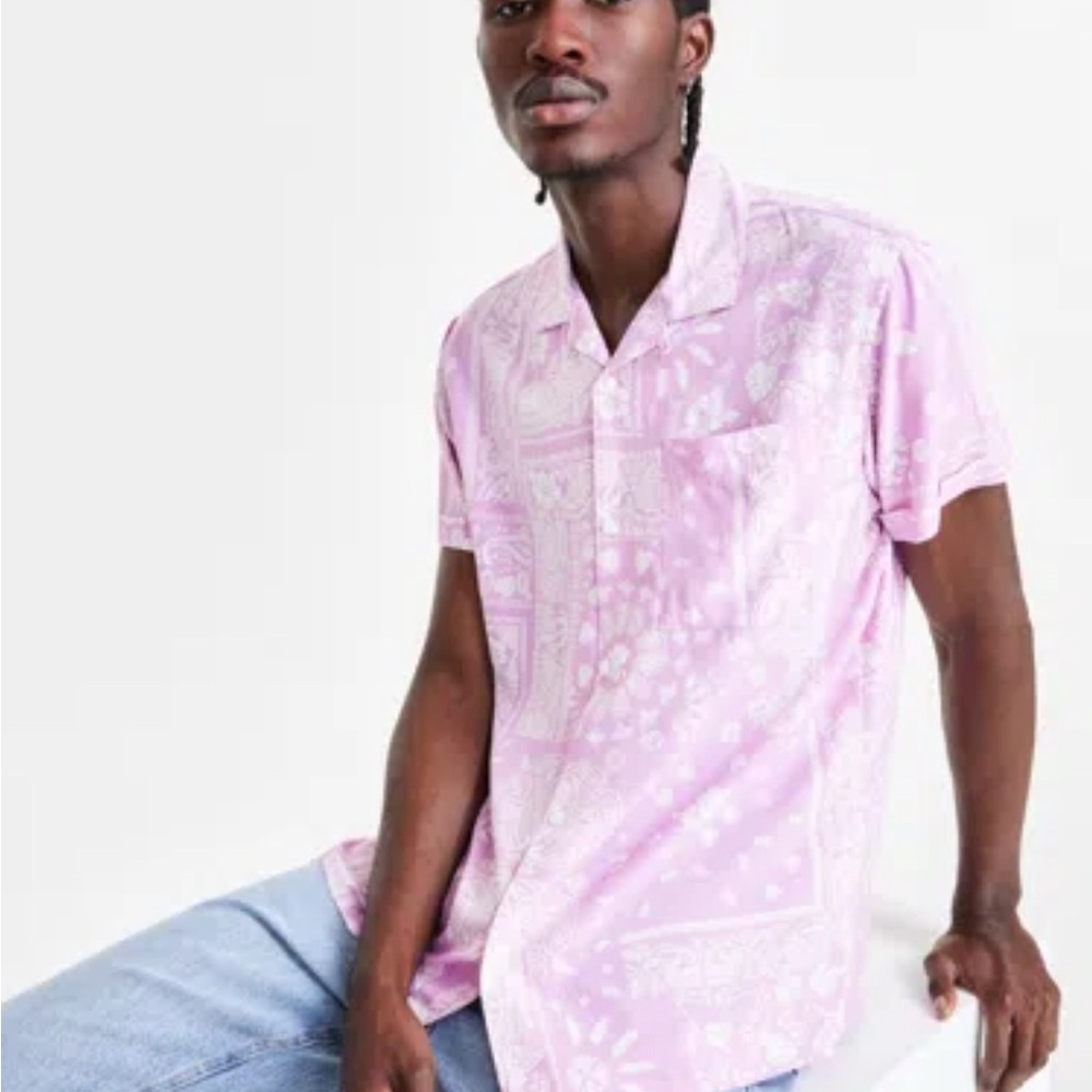 Sun + Stone Light Pink Casual Button Down Shirt Paisley Arizona‎ Bandana